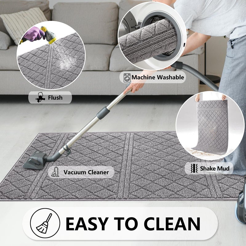 REFETONE Indoor Doormat, Front Back Door Mat 20"x32" Rubber Backing Non Slip Mats, Absorbent Resist Dirt Entrance Rugs for Entryway, Washable Low-Profile Inside Floor Mat for Muddy Wet Shoes, Grey - Image 5